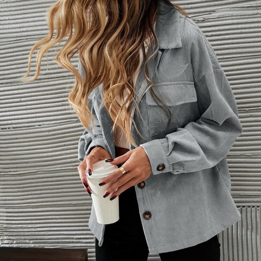 Corduroy boyfriend oversized shacket jacket button up boho tiktok brown - Picture 11 of 14